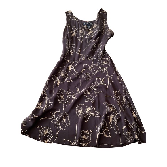 Ralph Lauren Dresses & Skirts - Ralph Lauren Brown Silk Blend Rose Floral Midi Dress Sleeveless Womens Vintage